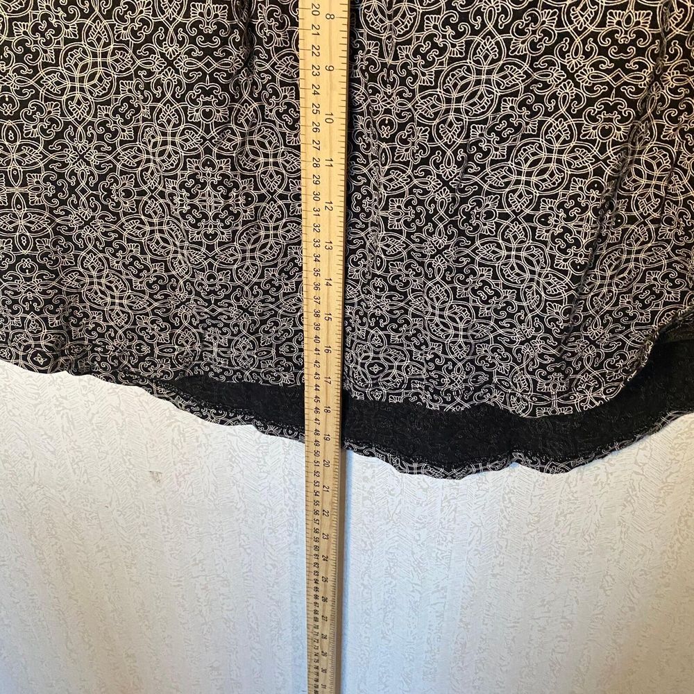Lucky Brand Shirt Women's Size 1X Black White Boho Print 3/4 Sleeve V Neck - Picture 13 of 16
